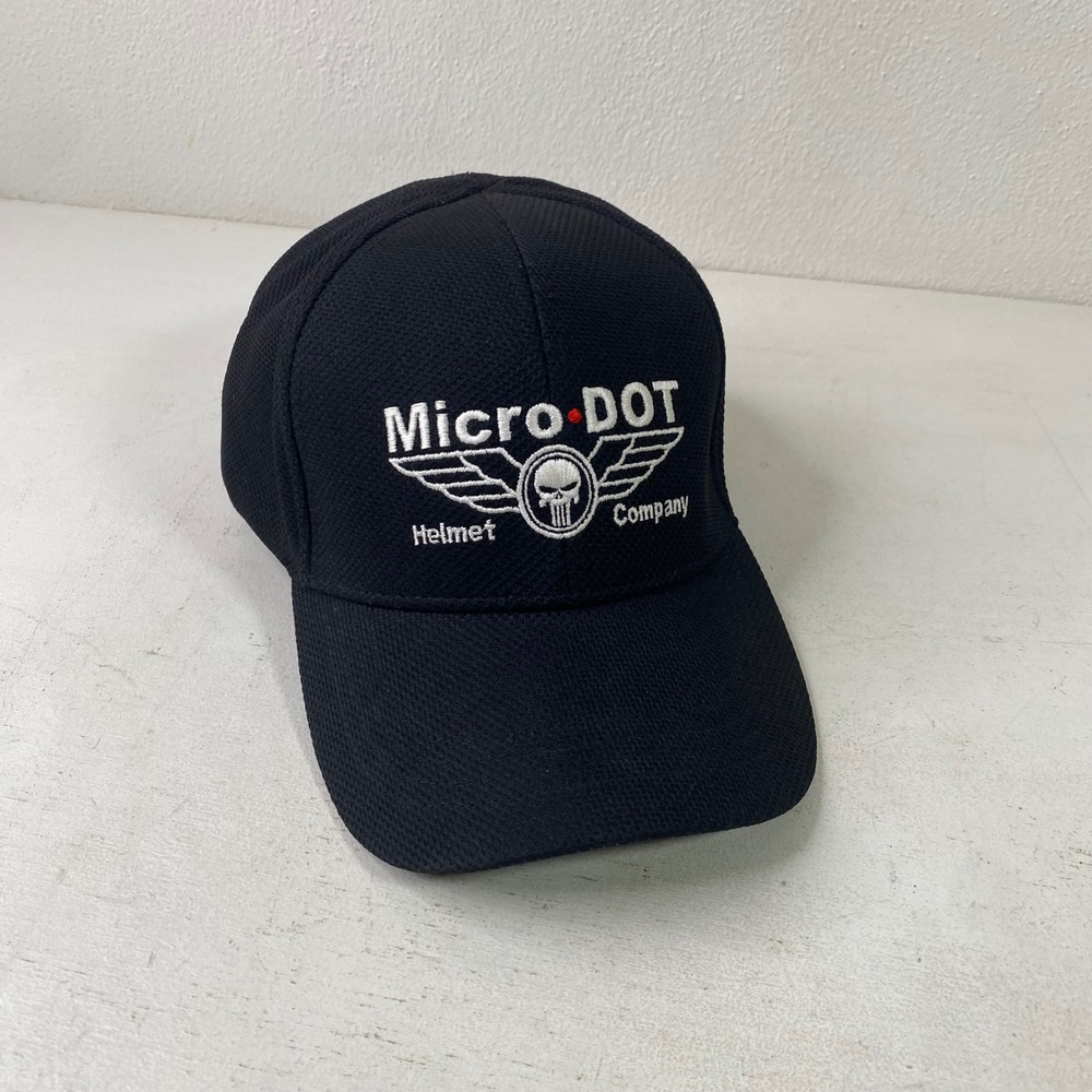Micro-DOT Helmet Company Fitted Baseball Cap Black Embroidered Skull Logo Hat